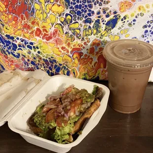 Avocado toast and an iced mocha