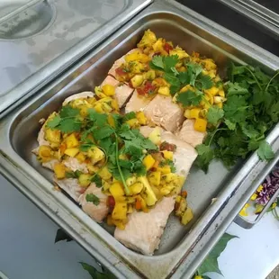 Alaskan Salmon w/Mango Salsa was a big hit! Wedding in Napa 2014