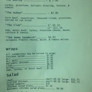 a menu for a restaurant