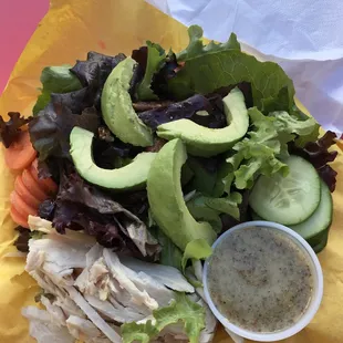 Seasonal salad with the homemade dressing on the side because I'm on a specific diet. But I totally cheated and it was so worth it!