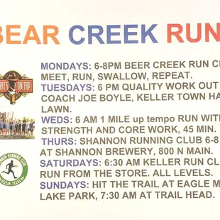 Beer Creek Running Club meets here on Mondays. Come run, and drink beer!