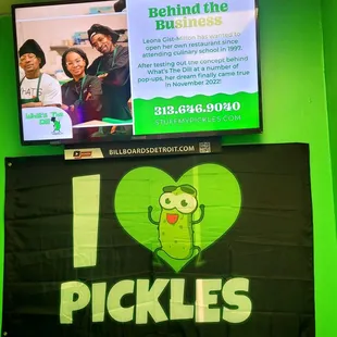 a banner with a pickle on it