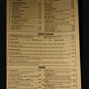 a menu for a restaurant