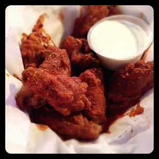 Spicy hot wings.