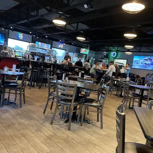 people sitting at tables in a restaurant