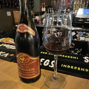 a glass of wine and a bottle of wine