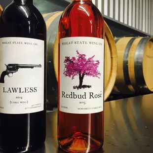 two bottles of red and white wine