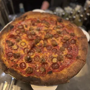 NY Style Pizza Pie with sausage and pepperoni