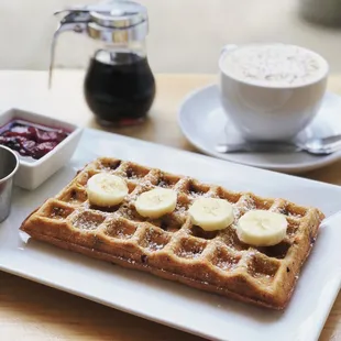 a waffle with banana slices