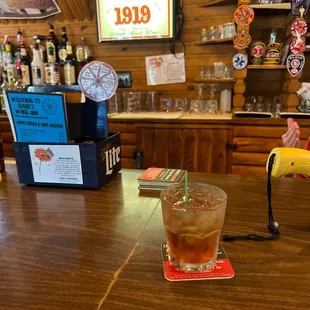a drink on the bar at wheel inn