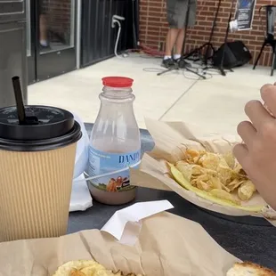 Chicken salad sandwich and Maple Lapel coffee