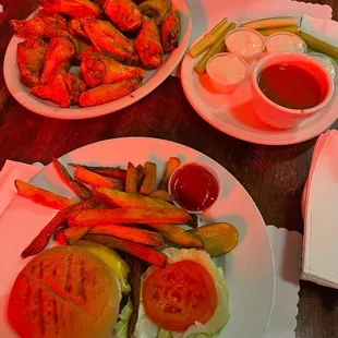 Cheeseburger and chicken Wings