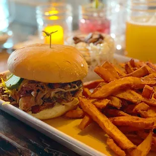 Sandwich with Brisket, Pulled Pork, Bacon, Pickles