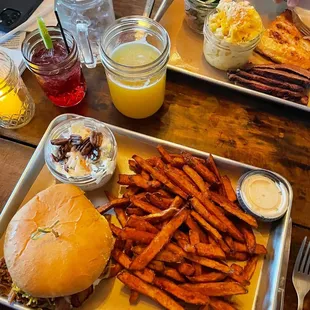 Sweet Potato Fries Mac and Cheese Napa Slaw