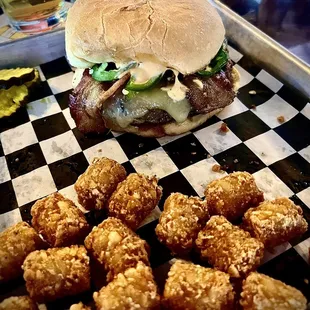 Spicy Burger with Tots