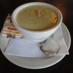 New England clam chowder soup, Friday soup of the day.