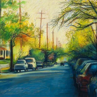 "Highland Avenue" oil pastel on paper by Martin Rollins