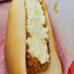 a chili dog in a bun