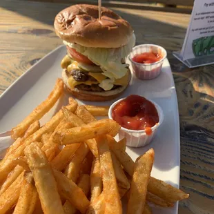 The Wheelhouse Burger and fries