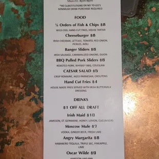 New Happy Hour Menu September 2023