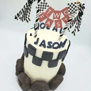 4 IN CUSTOM TWO FAST CAR TRUCK NASCAR BUTTERCREAM CAKE TOPPER WITH DONUT ACCENTS TOO FAST TOO FURIOUS