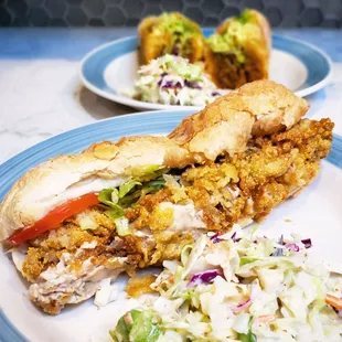 Oyster po boy 4/5, Creole pork po boy 5/5, coleslaw 5/5. IG: @take.a.bite.with.me