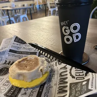 Egg, cheese, Canadian bacon Breakfast sandwich