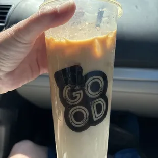 Iced banana caramel latte