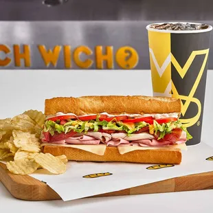 a sub sandwich and chips