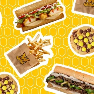a variety of sandwiches and fries