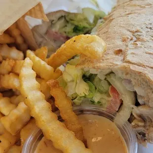 Which Wich Eastvale Tuna Sandwich and crispy fries!