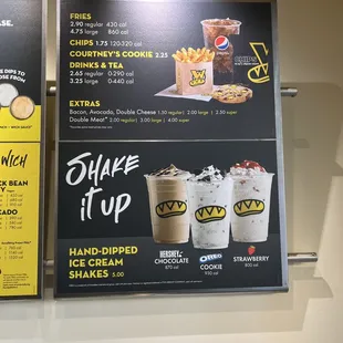 Shakes,  Extras &amp; Drinks