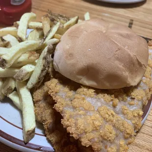 Tenderloin sandwich and fries