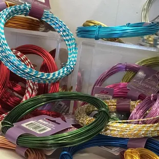 Aluminum wire in assorted colors and sizes.