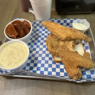 1 Pork Chop, 1 Wing and 1 Fish Platter, Cheese Grits, Sweet Glazed Yams