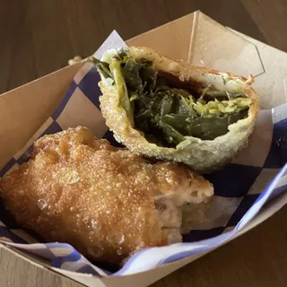 Cheezy Mac and Shrimp Egg Rolls