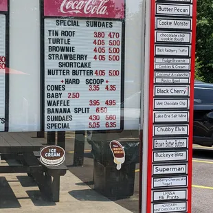 the menu of a fast food restaurant