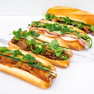 Crispy Pork Belly, Grilled BBQ Pork, Classic, Lemongrass Beef Banh mi