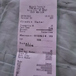 sakes receipt
