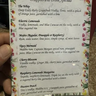 Specialty Drinks. The Whip and the Pineapple Mojito was amazing