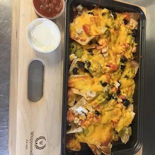 House nachos with chicken, taco or prime rib!