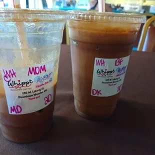 Mothers day mocha dalgona  on left. On the right is bananas foster dalgona.