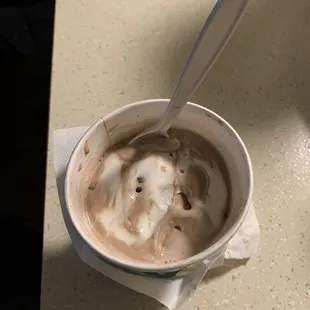 Whipty-whirl with twist ice cream and Reese's cups.