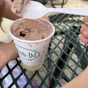 Chocolate soft serve whip with brownie bits!