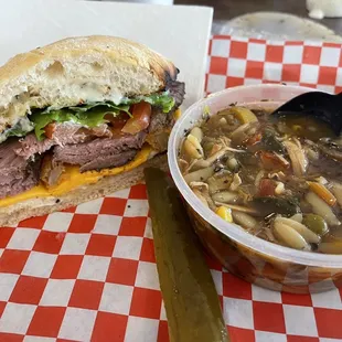 Half and half...California Steak sandwich and Turkey/Veggie soup!