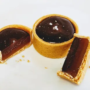 Mini Chocolate Caramel Tarts with Maldon Sea Salt.