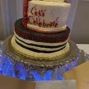 Crooked lines on the bottom cake.