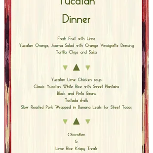 Yucatan Dinner Menu