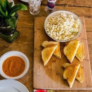 Grilled Cheese Sandwiches with Home Made Tomato Basil Soup &amp; Truffle Butter Popcorn