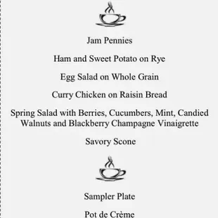 Afternoon Tea Menu